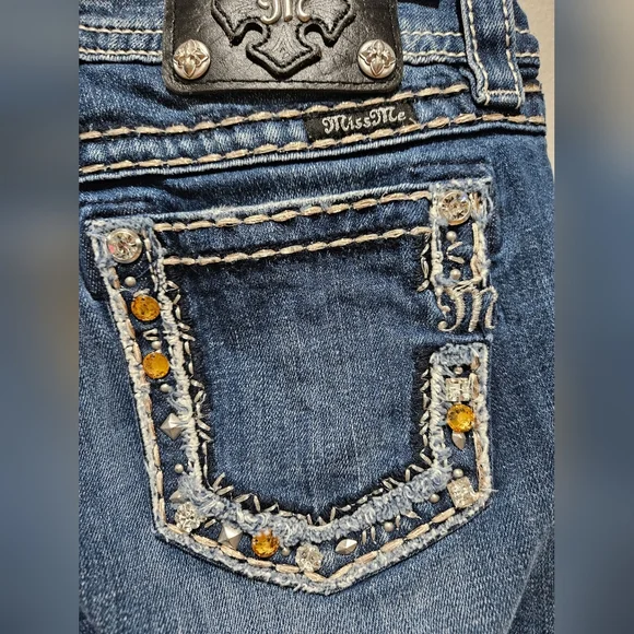 Miss Me Dark Blue Embellished Jeans Size 27 - Picture 3 of 8